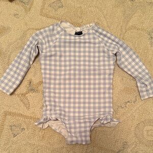 Minnow Blue Checkered Girls Rash Guard One-Piece